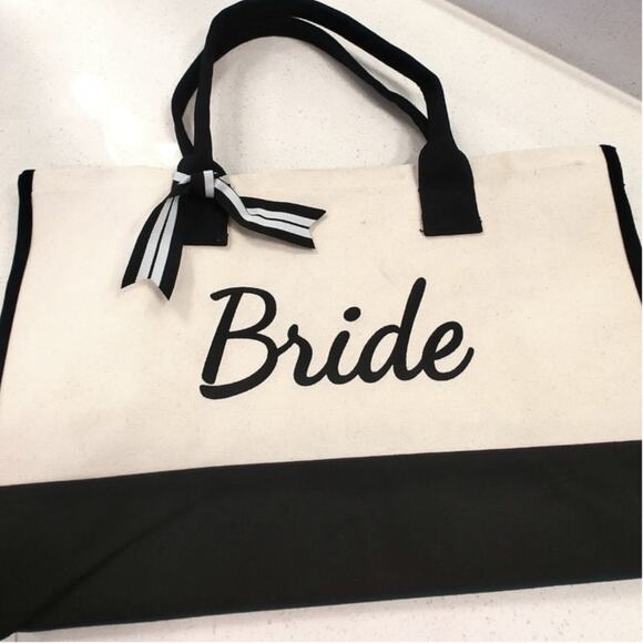 FLASH SALE 🍒 BRIDE gift TOTE! off white/canvas and black - Picture 5 of 8